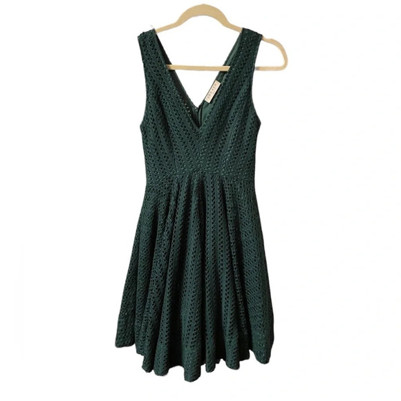 SANDRO FOREST GREEN BLISS CROCHET V-NECK DRESS - Picture 1 of 5